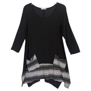 Chalet et Ceci Lagenlook Swing Top Women's Small Black Gray Bamboo Artsy Tunic